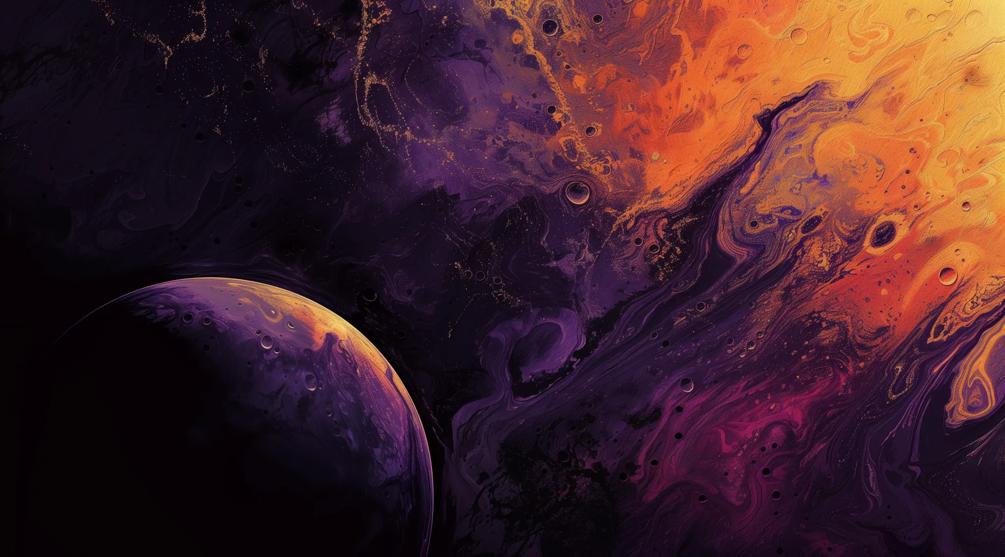Violet planet lit by an amber nebula
